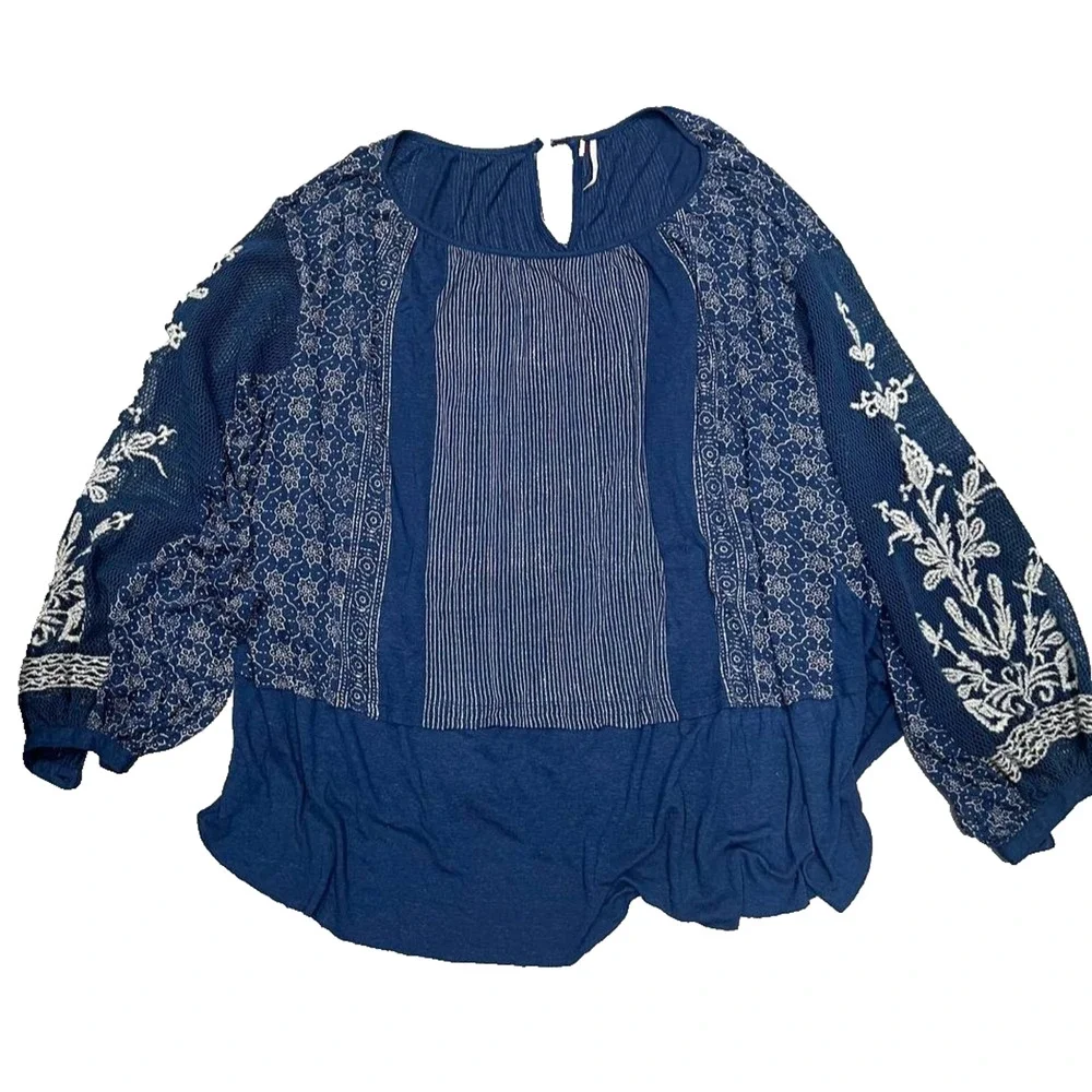 Free People Tunic Womens S/P Indigo Y2K Dreams Oversized Floral Bohemian A004915 - Picture 3 of 9